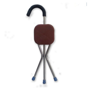 Stainless Steel <b>Folding</b> Cane With <b>Stool</b> Tripod Walking Aid For Elderly 85cm Length Convenient Hiking Stick - Product Image 1