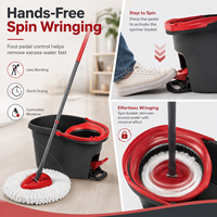 Sistem Pembersih Lantai Cedar Space EasyWring Standard Microfiber Spin Mop dan Ember, Merah Abu-abu