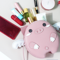 Tas buatan tangan DIY Model babi hewan Mini kulit PU, tas ponsel dapat disetel untuk wanita