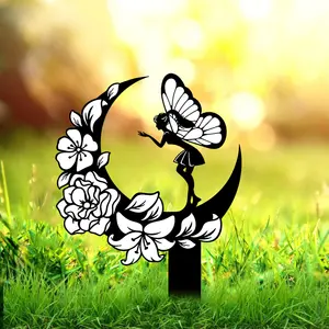 आउटडोर गार्डन सजावट कला को डालने के लिए ऐक्रेलिक मेमोरियल प्लाक पाइल वाटरप्रूफ कब्र फूल परी