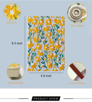 Carnet à couverture rigide A6 épais pour étudiant, style vintage rétro, en tissu brodé de fleurs et d'arbres, 100 feuilles, cadeau