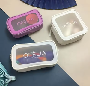 Bolsa de Cosméticos em PVC Transparente, Bolsa de Viagem Portátil para Produtos de Higiene com Logo Impresso, Estojo de Maquiagem à Prova d'Água para Mulheres - Product Image 1