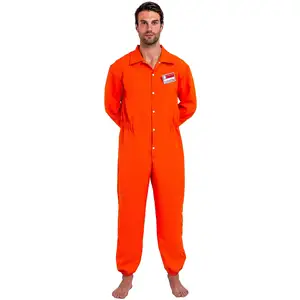 Halloween prisioner Jumpsuit peran bermain kostum narapidana oranye setelan Prison Escape Inmate Jailbird Coverall pakaian dengan Tag nama