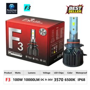 선라이즈 F3 880 자동차 LED 헤드라이트 12V 100W 10000LM 6500K IP68 방수 듀얼 팬 캔버스 플러그 앤 플레이 범용 장착 - Product Image 2