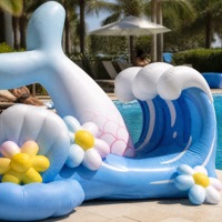 Crête publicitaire gonflable en mousse motif vague marine bleue, avec ventilateur intégré, impression numérique, 8-10 pieds, pour affichage au bord de la piscine des complexes hôteliers