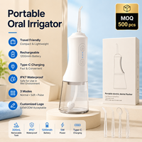 Irrigador Bucal Portátil Recargable de 300 ml para el Hogar y Viajes con 4 Boquillas para Limpieza Dental