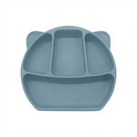 Ensemble d'alimentation pour bébé en silicone de qualité alimentaire écologique, design ours de dessin animé, assiette compartimentée, non toxique, compatible micro-ondes et lave-vaisselle