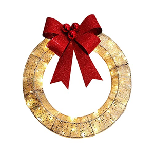 Étoile de Noël en fer avec paillettes et décoration en forme de couronne métallique avec lumière LED - Product Image 1