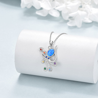 Bijoux fins, collier pendentif en argent sterling 925, design animal marin, chakra, opale, adorable pieuvre