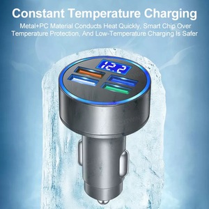 Chargeur de voiture <span class=keywords><strong>USB</strong></span> C <span class=keywords><strong>5</strong></span> en 1 à <span class=keywords><strong>5</strong></span> ports avec affichage numérique LED, adaptateur de charge rapide PD QC3.0, protection anti-feu pour écouteurs, garantie 12 mois - Product Image 4