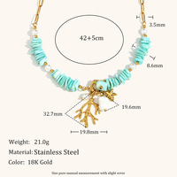 Collier pendentif en pierre de corail véritable-Chaîne trombone plaquée or 18K pour femme