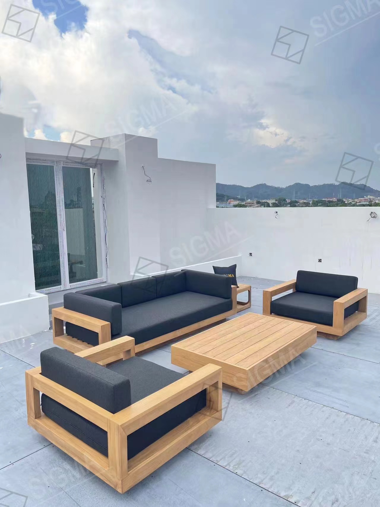 Outdoor Wood Furniture Garden Sofa Sets Hotel Outdoor Furniture Sets Waterproof Teak Patio Sofa Luxury Garden Sofa Set