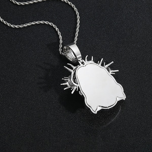 Kalung Liontin Pria Model Spiky Border Man Brass Iced Out Full Zircon dan Rantai Tali Baja Anti Karat, Kalung Hip Hop Rapper Grosir - Product Image 3