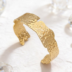 Irregular Water Wave Open Metal Bangle European American Popular Unique Street Style Trendy Women Fashion Bracelet - Product Image 1