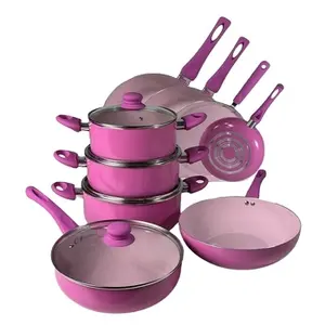 Neues Design antihaftbeschichtetes Aluminium Kochgeschirr Set rosa Farbe Kochpfanne und Topf Set