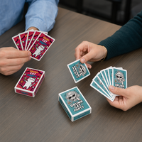 Jeu de cartes personnalisé en PVC écologique pour fêtes, édition chat ivre rouge et bleu, jeu de cartes illustré, illustrations personnalisées, adapté aux familles