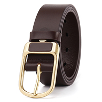 Sabuk Kulit Sapi Full Grain Pria dengan Gesper Pin Berukir Sabuk Kulit Asli
