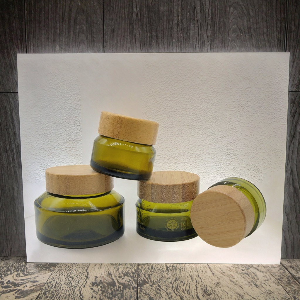 Cosmetic Skin Care Cream Jar Packaging Series 15g-100g Olive Green Glass Jar with Glass Lid
