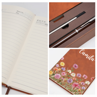 Cuaderno A5 de Cuero Vegano PU Personalizado con Nombre y Flor de Nacimiento, Set de Bolígrafo, Regalo de Aniversario, Día de la Madre, Cumpleaños para Mamá, Mujeres