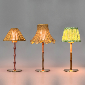 Natural Materials Sandalwood Rechargeable Rattan Table Lamp <b>Touch</b> Control LED Lampshade Hotel Dimmable Battery - Product Image 3