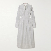 Robe chemise midi plissée en coton imprimé à col polo blanc, manches longues, printemps-été, personnalisable pour fabricants de vêtements