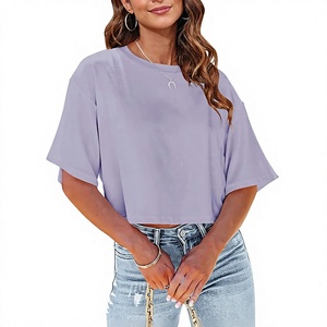 Camisetas Cortas de Cuello Redondo para Mujer, Talla Grande, Lisas, Teñidas, 240 Gramos, Top de Verano para Uso Diario - Product Image 4