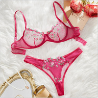 Ensemble de Lingerie Sexy à Broderie Florale pour Femme, Parure Délicate en Dentelle 2 Pièces