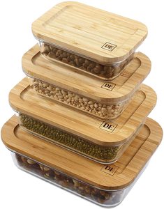 Eco-friendly BPA free glass food storage container with bamboo lid, freezable glass container