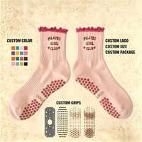 Chaussettes de yoga antidérapantes, chaussettes de Pilates antidérapantes, logo personnalisé brodé, volanté, pour femmes, Kaos kaki