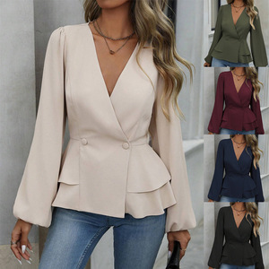 Spring Autumn Fashionable Women's Daily Shirt <strong>Long</strong> <strong>Sleeve</strong> Blouses Casual <strong>V</strong> <strong>Neck</strong> <strong>Tops</strong> - Product Image 2