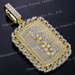 Liontin Moissanite VVS Fashion Kustom Perak S925 Emas Padat 9k 10k 14k 18k Berlapis Batu Baguette Gaya Hiphop - Product Image 3