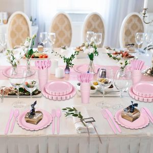 Juego <span class=keywords><strong>de</strong></span> Vajilla Desechable <span class=keywords><strong>de</strong></span> Papel con Encaje Rosa para Niñas, para Cumpleaños, San Valentín y el Festival <span class=keywords><strong>de</strong></span> Primavera, con Vasos, Platos y Servilletas - Product Image 5