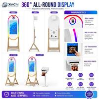 Elegante Cabina de Fotos Ovalada Ultra Delgada de 21.5 Pulgadas con Luz RGB y Soporte de Madera Sólida, Carcasa Profesional para Selfies