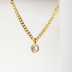 YF3635 Collar de Cadena Cubana con Colgante de Estrella de Acero Inoxidable Chapado en Oro de 18k, Resistente al Agua y al Deslustre, con Zirconia 5A, Estilo Vintage - Product Image 1