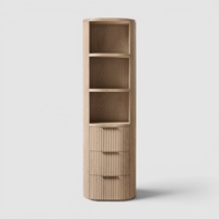 Armoire de rangement haute moderne avec étagères ouvertes et 3 tiroirs, façade cannelée arrondie pour chambre, salon et mobilier de maison