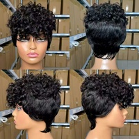 Perruque Courte Bouclée Synthétique Haute Température pour Femme avec Frange - Style Européen et Américain Noir Croisé - Vente en Gros