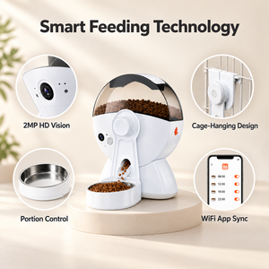 เครื่องให้อาหารแมวอัตโนมัติอัจฉริยะ พร้อมกล้อง HD 2MP ควบคุมการให้อาหารผ่านแอพ WiFi สำหรับใช้ในกรงหรือบนพื้นภายในอาคาร - Product Image 1
