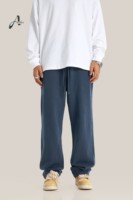 Pantalon de survêtement streetwear homme automne/hiver, style américain rétro, délavé, coupe droite, grammage moyen, grande taille, jambe large, coupe ample