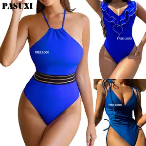 PASUXI 2024 New One Piece Blue Swimsuit Strappy Bikini Sexy String Swimwear Women's Backless Beachwear