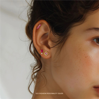 Boucles d'oreilles clous en argent sterling S925, zircon cubique coloré, style français élégant, mini-parure d'oreilles douce, vente en gros