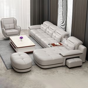 Ensemble de canapé sectionnel en cuir véritable italien avec fauteuil inclinable électrique, haut-parleur Bluetooth et projecteur par MANBAS - Product Image 2