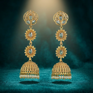 Mayoristas de Joyería Artificial en India, Jhumki Antiguos con Baño de Oro 233088 - Product Image 6