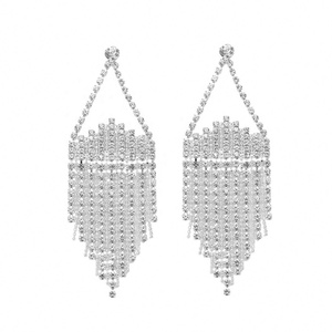 Boucles d'oreilles pendantes rétro européennes et américaines pour femmes, exagérées, simples, avec pampilles, cristaux et strass scintillants, bijoux de mariage - Product Image 6