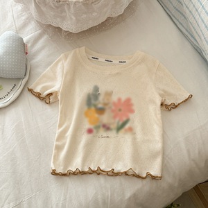 Girls T-Shirt Short Sleeve Summer Cotton Floral Print Off White Yellow Kids Clothing With Label 5832 Yellow - Product Image 4