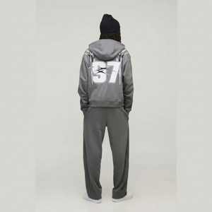 Chándal gris con capucha para hombre, cremallera frontal completa, estampado con efecto goteo, corte holgado, estilo urbano con bolsillos laterales, para otoño - Product Image 2