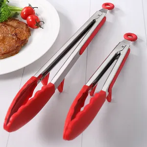 MANJIA 7, 9, 12 Inch Serving Tongs Cooking Food Tongs Stainless Steel Locking BBQ Kitchen Tongs With Silicone Tips