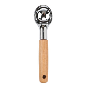 Cuchara de acero inoxidable para helado con mango de madera, cuchara metálica antiadherente para helado, gelato, sorbete y frutas, para uso doméstico. - Product Image 1