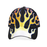 Topi Baseball Musim Panas Unisex Trendy Street Hip-hop 6-panel Katun Murni Bordir Pola Api Dapat Disesuaikan Soft-top