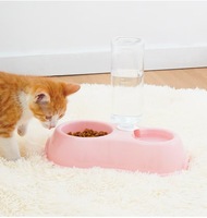 Distributeurs d'eau pour animaux de compagnie, mangeoires, bols d'eau pour chats, bouteilles d'eau automatiques en plastique à double bol, bols pour chats, fournitures pour animaux de compagnie