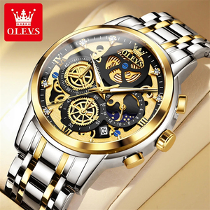 Montres pour hommes OLEVS 9947, marque haut de gamme, montre à quartz originale étanche pour homme, style squelette doré, jour et nuit 24 heures, nouveauté - Product Image 3